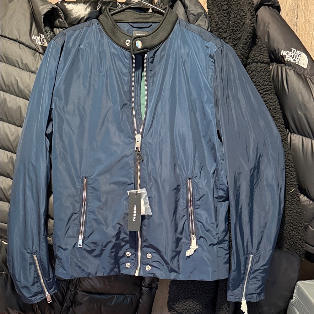 Diesel Men's Navy Windbreaker with Black Accents